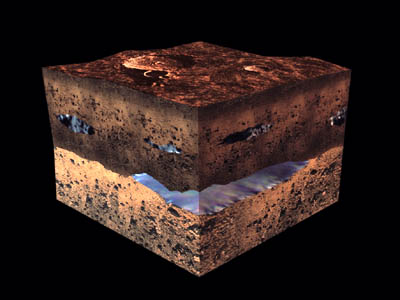 Vann under overflata på Mars, slik en kunstner har sett det for seg.